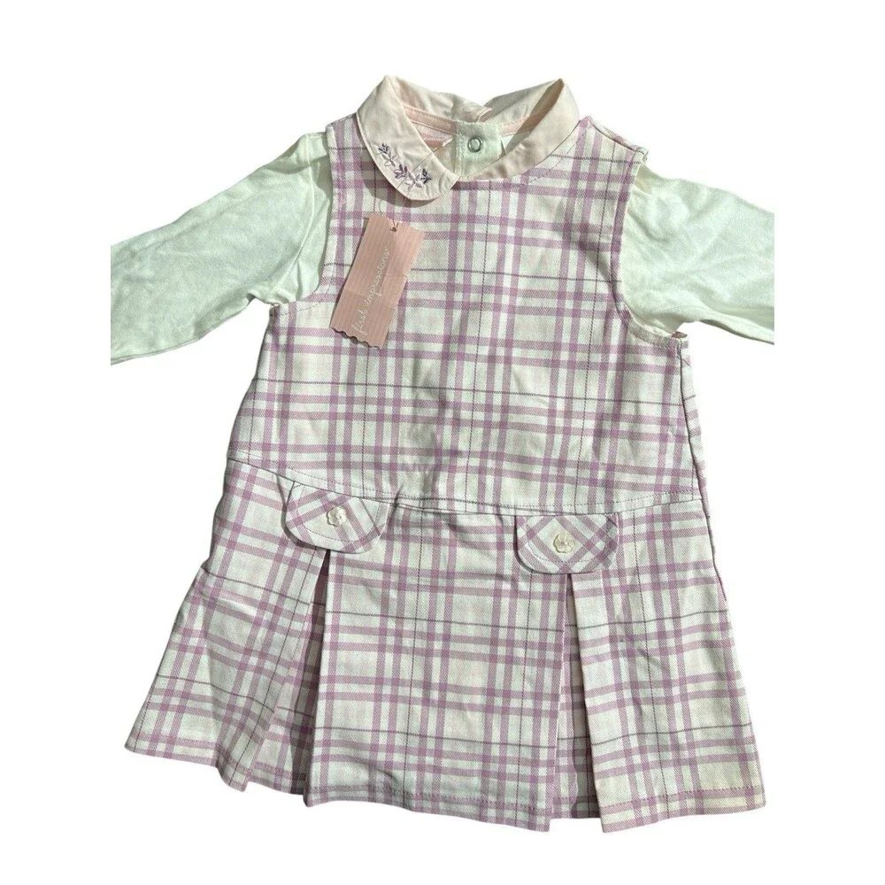First Impressions Plaid Dress Jumper W/ Top Peter Pan Collar Kite Sz 12 Mos